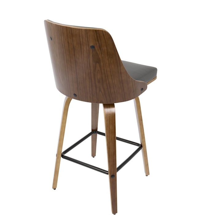 LumiSource Gianna Counter Stool, Set of 2, Walnut/Grey/Black