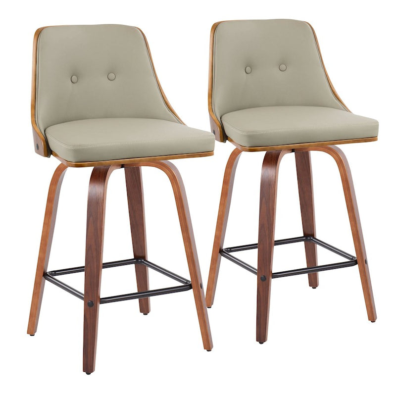 LumiSource Gianna Counter Stool, Set/2, Walnut/Lt GY/Black - B26-GNN2-SWVXWLLGY2