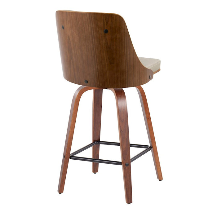 LumiSource Gianna Counter Stool, Set of 2, Walnut/Lt GY/Black