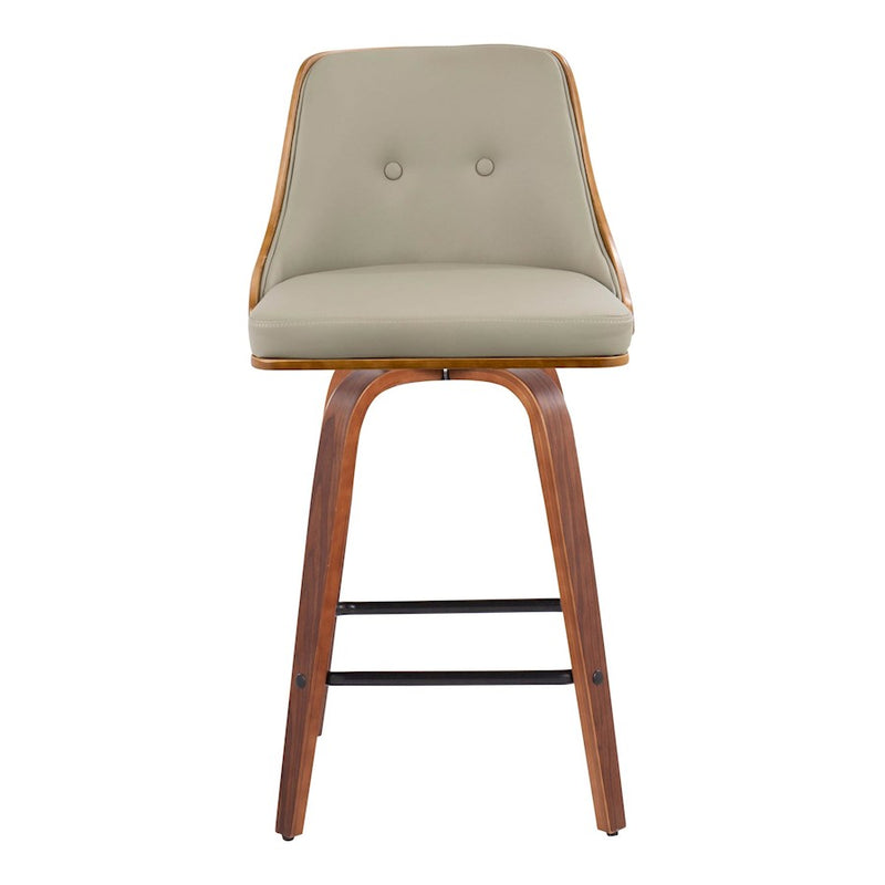 LumiSource Gianna Counter Stool Set/2 | Mid-Century Walnut Wood, Light Grey PU & Black Metal | Kitchen Island & Bar | Model B26-GNN2-SWVXWLLGY2