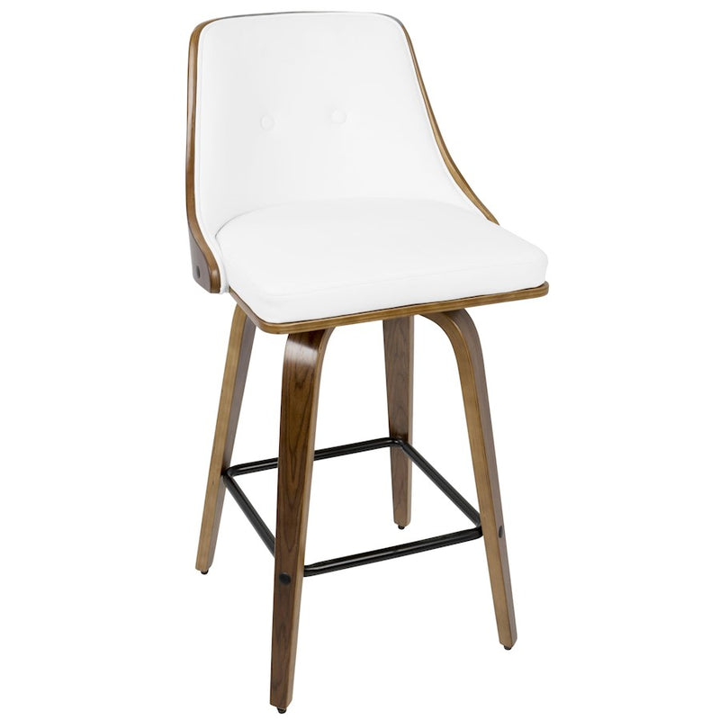 LumiSource Gianna Counter Stool Set/2 | Mid-Century Walnut Wood, White PU & Black Metal | Kitchen Island & Bar Seating | Model B26-GNN2-SWVXWLW2