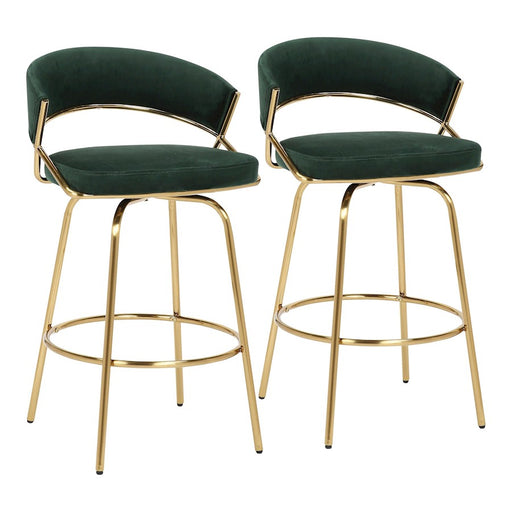 LumiSource Jie Counter Stool, Set of 2, Gold/Green - B26-JIECLAIRE-G2AUVGN2