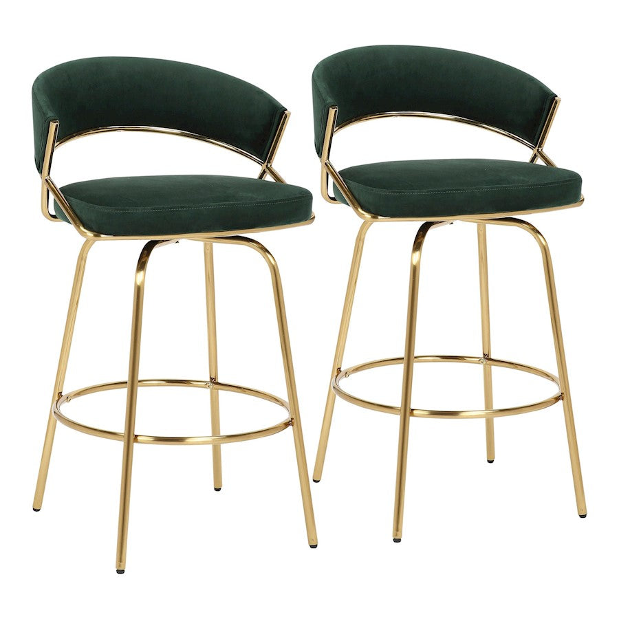 LumiSource Jie Counter Stool, Set of 2, Gold/Green - B26-JIECLAIRE-G2AUVGN2