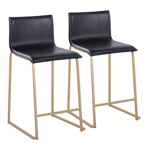 LumiSource Mara Counter Stool, Set of 2, Gold Metal/Black PU - B26-MARAUPAUBK2