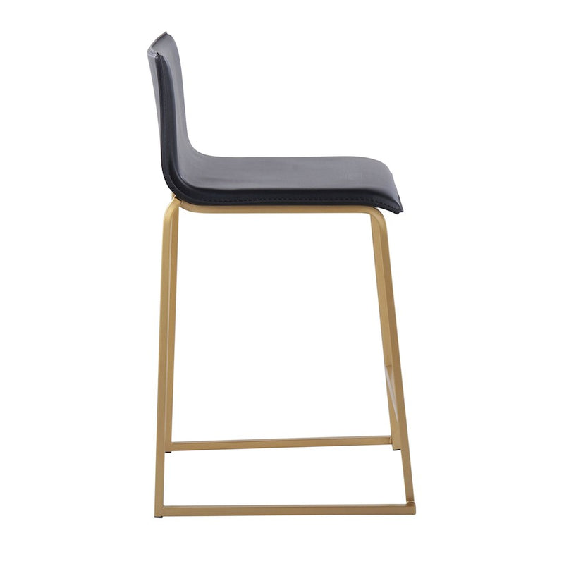 LumiSource Mara Counter Stool, Set of 2, Gold Metal/Black PU