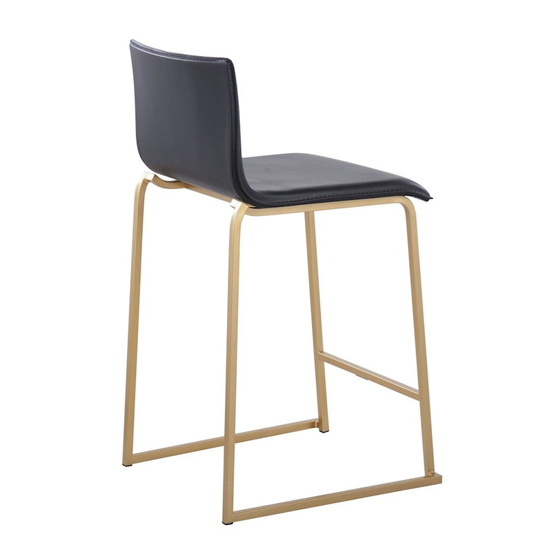 LumiSource Mara Counter Stool, Set of 2, Gold Metal/Black PU