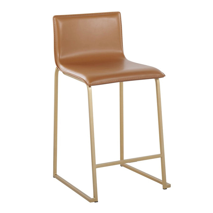 LumiSource Mara Counter Stool, Set of 2, Gold Metal/Camel PU