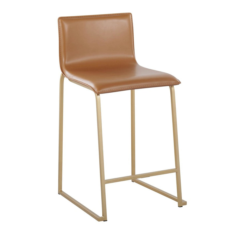 LumiSource Mara Counter Stool Set of 2 | Gold Metal and Camel PU | Kitchen Island & Dining Room Seating | 19 x 17.5 x 34.5 in | Model B26-MARAUPAUCAM2