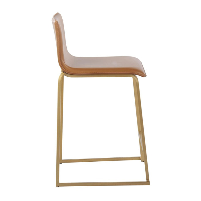 LumiSource Mara Counter Stool, Set of 2, Gold Metal/Camel PU