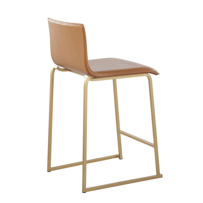 LumiSource Mara Counter Stool, Set of 2, Gold Metal/Camel PU