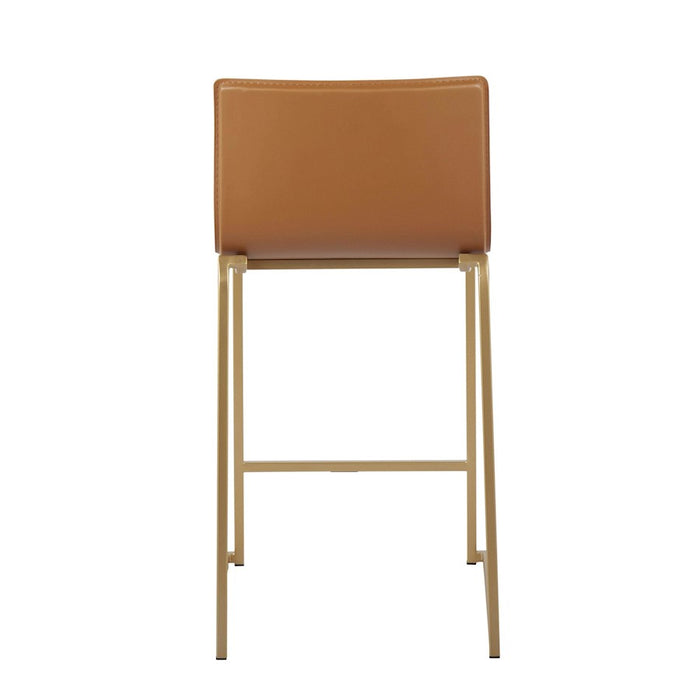 LumiSource Mara Counter Stool, Set of 2, Gold Metal/Camel PU