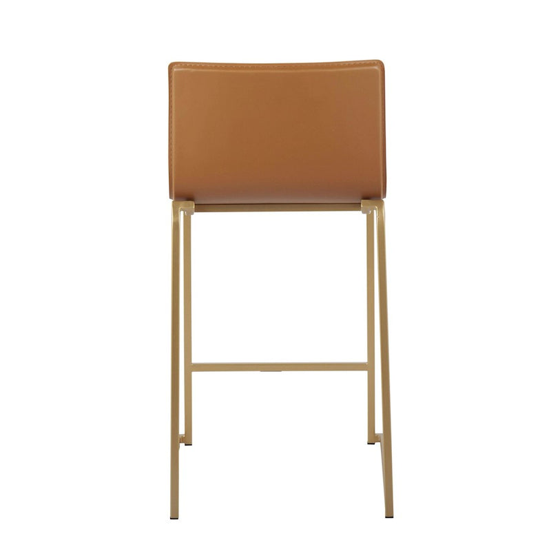 LumiSource Mara Counter Stool Set of 2 | Gold Metal and Camel PU | Kitchen Island & Dining Room Seating | 19 x 17.5 x 34.5 in | Model B26-MARAUPAUCAM2