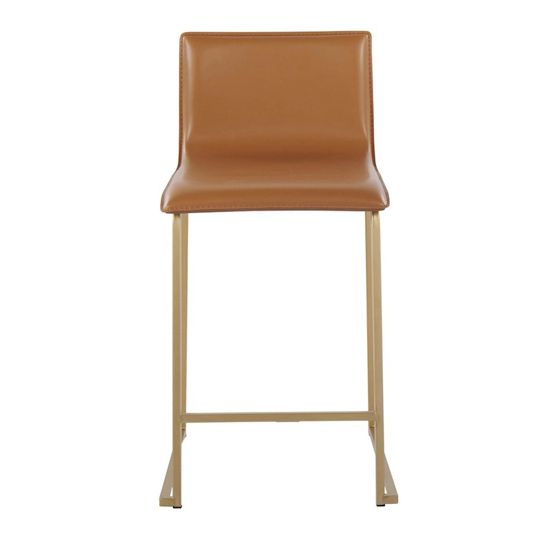 LumiSource Mara Counter Stool Set of 2 | Gold Metal and Camel PU | Kitchen Island & Dining Room Seating | 19 x 17.5 x 34.5 in | Model B26-MARAUPAUCAM2