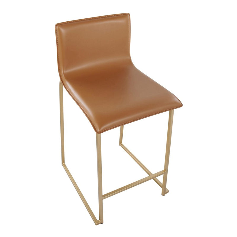 LumiSource Mara Counter Stool, Set of 2, Gold Metal/Camel PU
