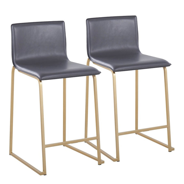 LumiSource Mara Counter Stool, Set of 2, Gold Metal/Grey PU - B26-MARAUPAUGY2