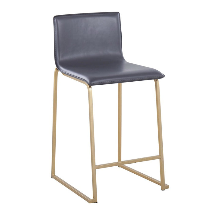 LumiSource Mara Counter Stool, Set of 2, Gold Metal/Grey PU