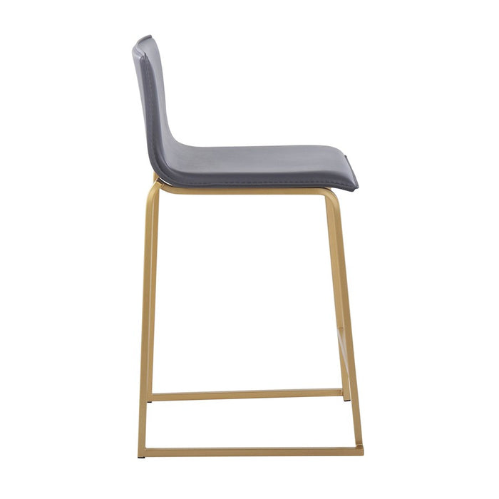 LumiSource Mara Counter Stool, Set of 2, Gold Metal/Grey PU