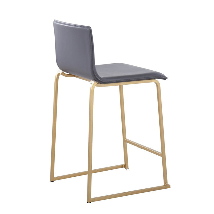 LumiSource Mara Counter Stool, Set of 2, Gold Metal/Grey PU