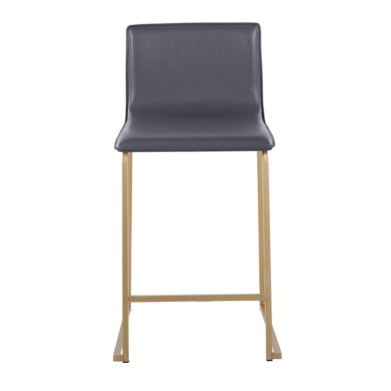 LumiSource Mara Counter Stool, Set of 2, Gold Metal/Grey PU