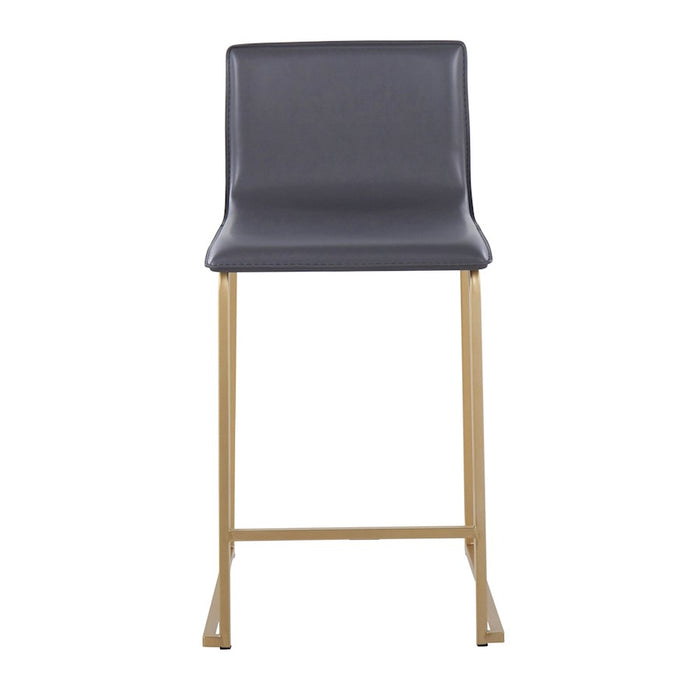 LumiSource Mara Counter Stool, Set of 2, Gold Metal/Grey PU