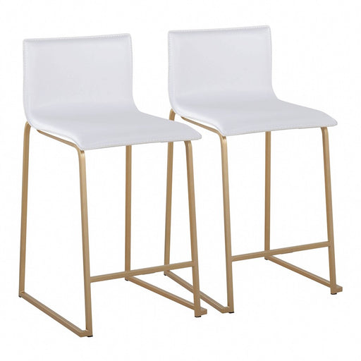 LumiSource Mara Counter Stool, Set of 2, Gold Metal/White PU - B26-MARAUPAUW2