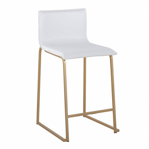 LumiSource Mara Counter Stool, Set of 2, Gold Metal/White PU