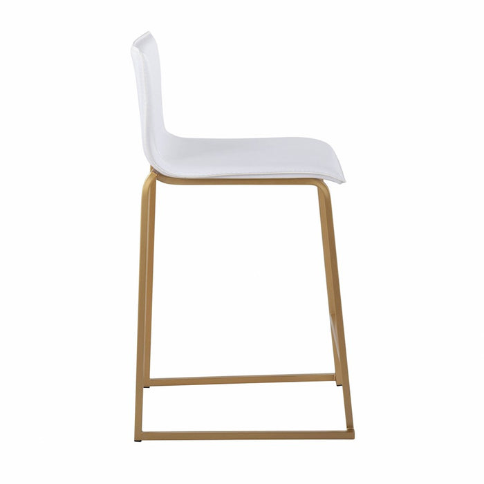 LumiSource Mara Counter Stool, Set of 2, Gold Metal/White PU