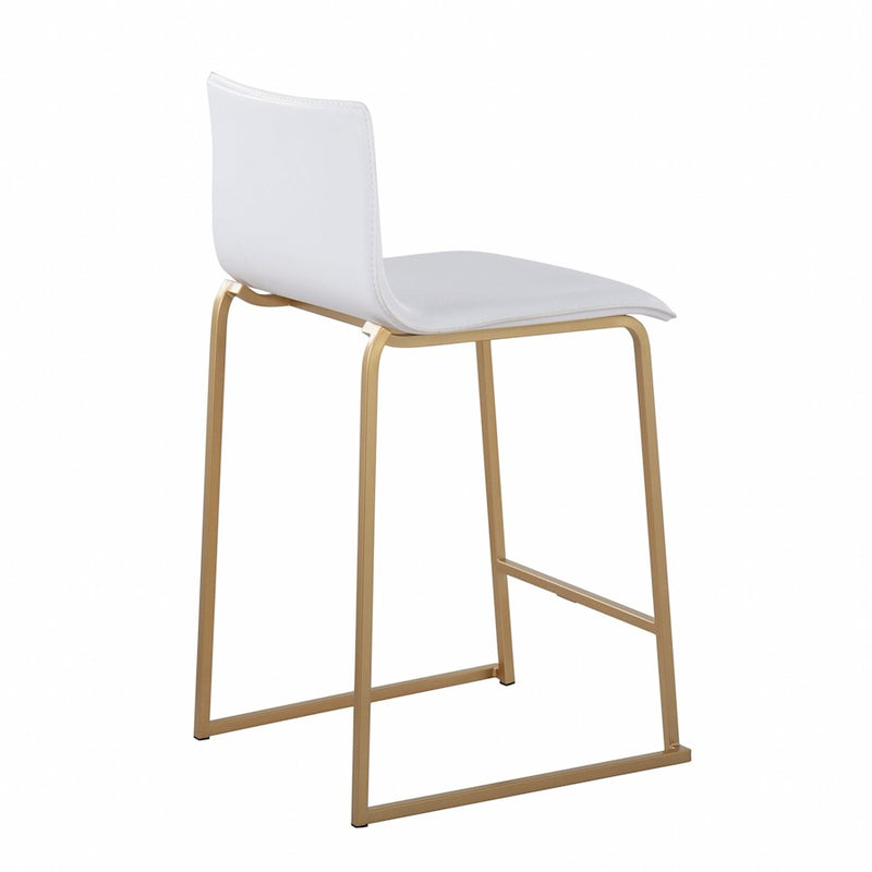 LumiSource Mara Counter Stool Set of 2 | Gold Metal and White PU | Kitchen Island & Dining Room Seating | 19 x 17.5 x 34.5 in | Model B26-MARAUPAUW2