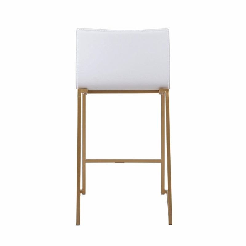 LumiSource Mara Counter Stool Set of 2 | Gold Metal and White PU | Kitchen Island & Dining Room Seating | 19 x 17.5 x 34.5 in | Model B26-MARAUPAUW2