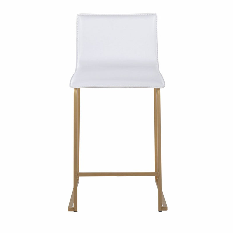 LumiSource Mara Counter Stool Set of 2 | Gold Metal and White PU | Kitchen Island & Dining Room Seating | 19 x 17.5 x 34.5 in | Model B26-MARAUPAUW2