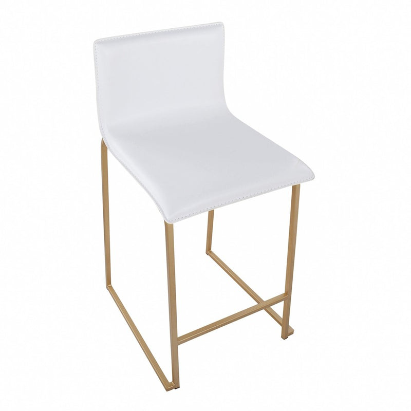 LumiSource Mara Counter Stool, Set of 2, Gold Metal/White PU