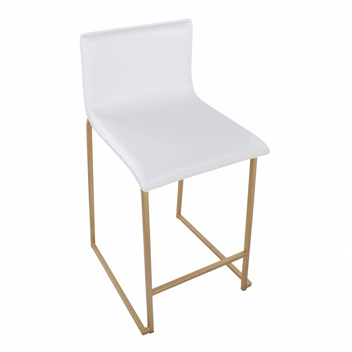 LumiSource Mara Counter Stool, Set of 2, Gold Metal/White PU
