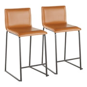 LumiSource Mara 19in Counter Stool Set of 2 | Black Metal and Camel PU Faux Leather | Kitchen Island & Dining Room Seating | Model B26-MARAUPBKCAM2