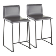 LumiSource Mara Counter Stool Set of 2 | Black Metal and Grey PU Faux Leather | Kitchen Island & Dining Room Seating | Model B26-MARAUPBKGY2