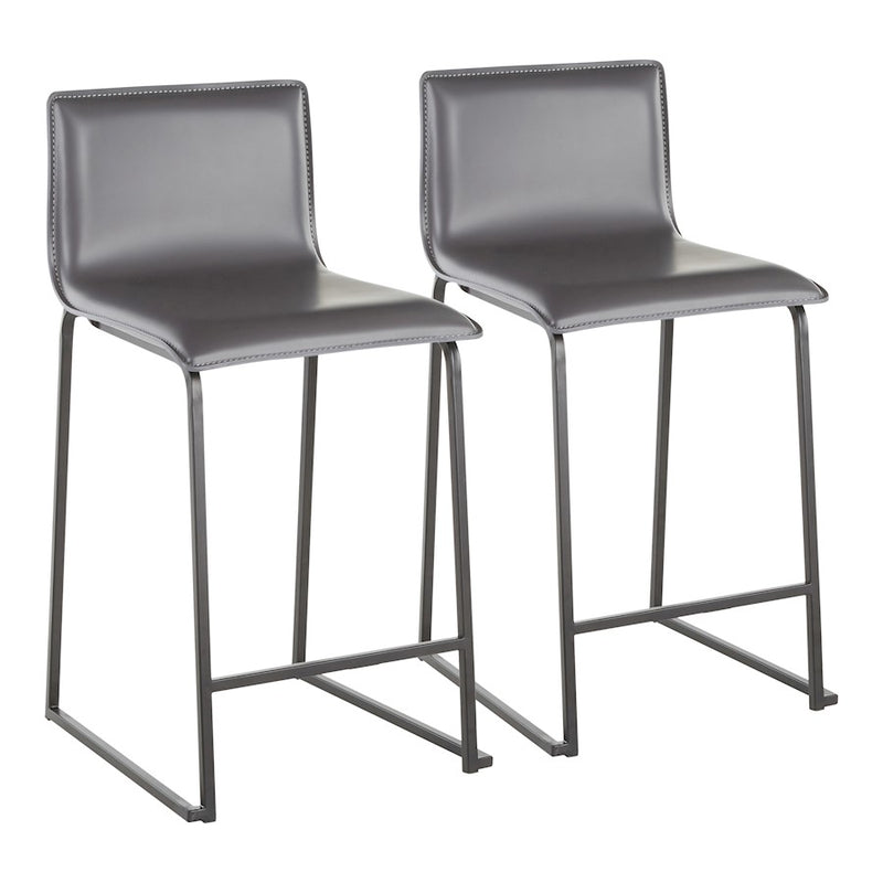LumiSource Mara Counter Stool Set of 2 | Black Metal and Grey PU Faux Leather | Kitchen Island & Dining Room Seating | Model B26-MARAUPBKGY2