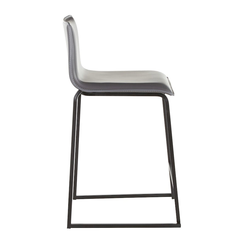 LumiSource Mara Counter Stool Set of 2 | Black Metal and Grey PU Faux Leather | Kitchen Island & Dining Room Seating | Model B26-MARAUPBKGY2