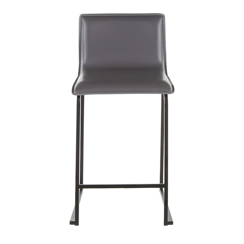 LumiSource Mara Counter Stool Set of 2 | Black Metal and Grey PU Faux Leather | Kitchen Island & Dining Room Seating | Model B26-MARAUPBKGY2