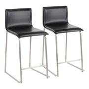 LumiSource Mara 19in Counter Stool Set of 2 | Brushed Stainless Steel and Black PU Faux Leather | Kitchen Island & Dining | Model B26-MARAUPSSBK2