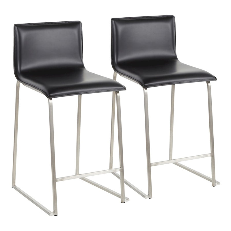 LumiSource Mara 19in Counter Stool Set of 2 | Brushed Stainless Steel and Black PU Faux Leather | Kitchen Island & Dining | Model B26-MARAUPSSBK2