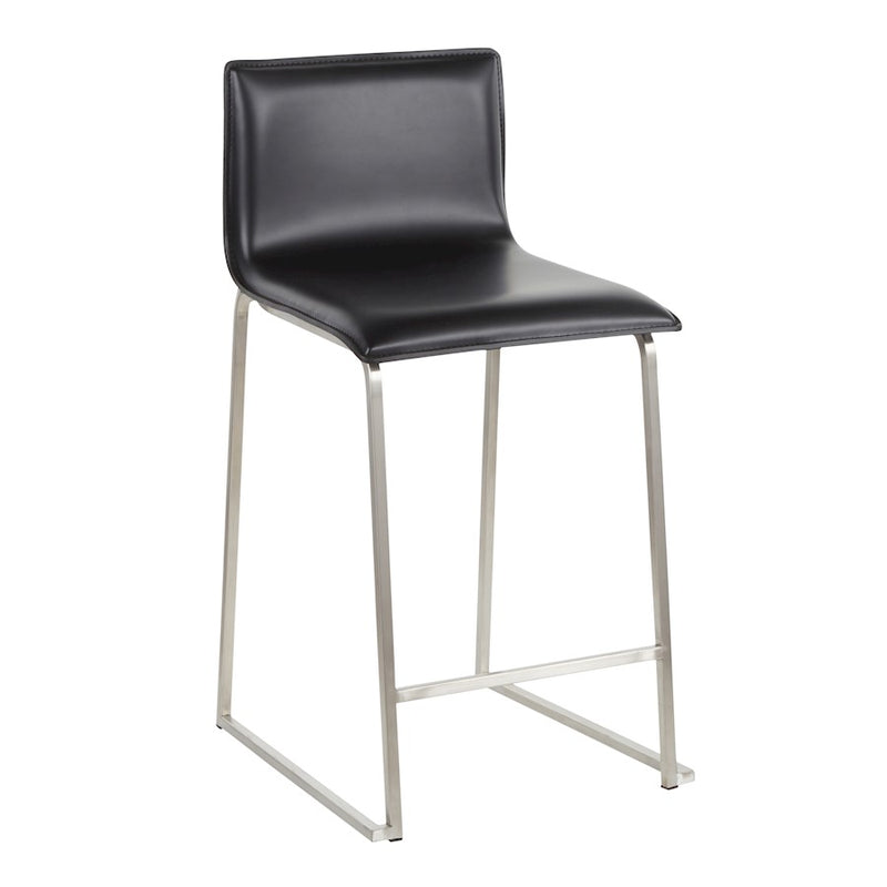 LumiSource Mara 19in Counter Stool Set of 2 | Brushed Stainless Steel and Black PU Faux Leather | Kitchen Island & Dining | Model B26-MARAUPSSBK2