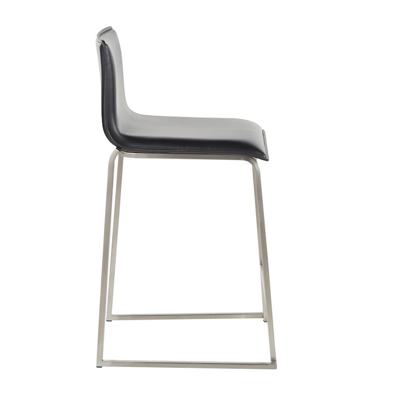 LumiSource Mara 19in Counter Stool Set of 2 | Brushed Stainless Steel and Black PU Faux Leather | Kitchen Island & Dining | Model B26-MARAUPSSBK2