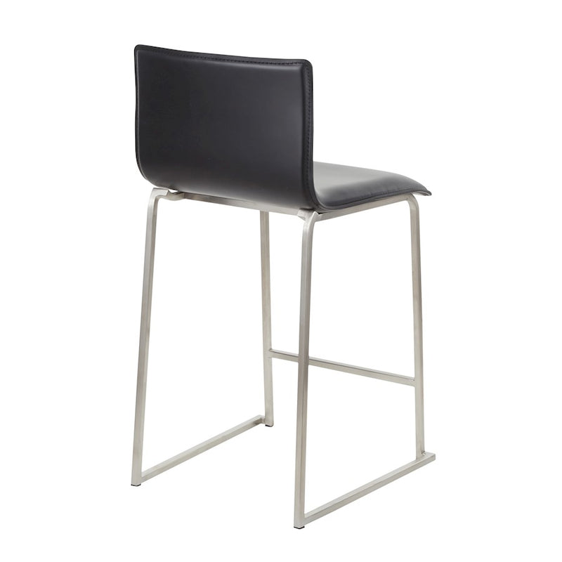 LumiSource Mara 19in Counter Stool Set of 2 | Brushed Stainless Steel and Black PU Faux Leather | Kitchen Island & Dining | Model B26-MARAUPSSBK2