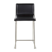 LumiSource Mara 19in Counter Stool Set of 2 | Brushed Stainless Steel and Black PU Faux Leather | Kitchen Island & Dining | Model B26-MARAUPSSBK2