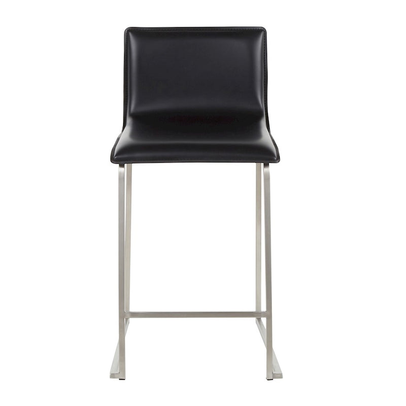 LumiSource Mara 19in Counter Stool Set of 2 | Brushed Stainless Steel and Black PU Faux Leather | Kitchen Island & Dining | Model B26-MARAUPSSBK2