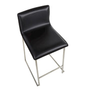 LumiSource Mara 19in Counter Stool Set of 2 | Brushed Stainless Steel and Black PU Faux Leather | Kitchen Island & Dining | Model B26-MARAUPSSBK2