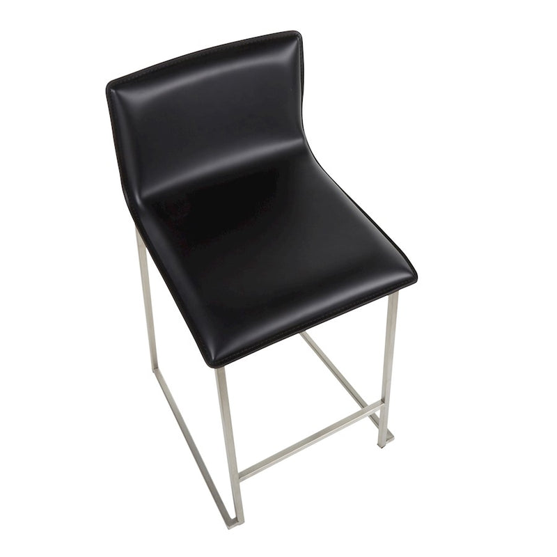 LumiSource Mara 19in Counter Stool Set of 2 | Brushed Stainless Steel and Black PU Faux Leather | Kitchen Island & Dining | Model B26-MARAUPSSBK2