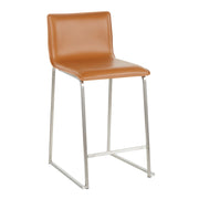 LumiSource Mara 19in Counter Stool Set of 2 | Brushed Stainless Steel and Camel PU Faux Leather | Kitchen Island & Dining | Model B26-MARAUPSSCAM2