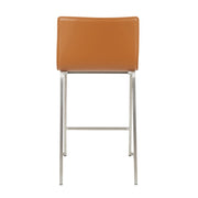 LumiSource Mara 19in Counter Stool Set of 2 | Brushed Stainless Steel and Camel PU Faux Leather | Kitchen Island & Dining | Model B26-MARAUPSSCAM2