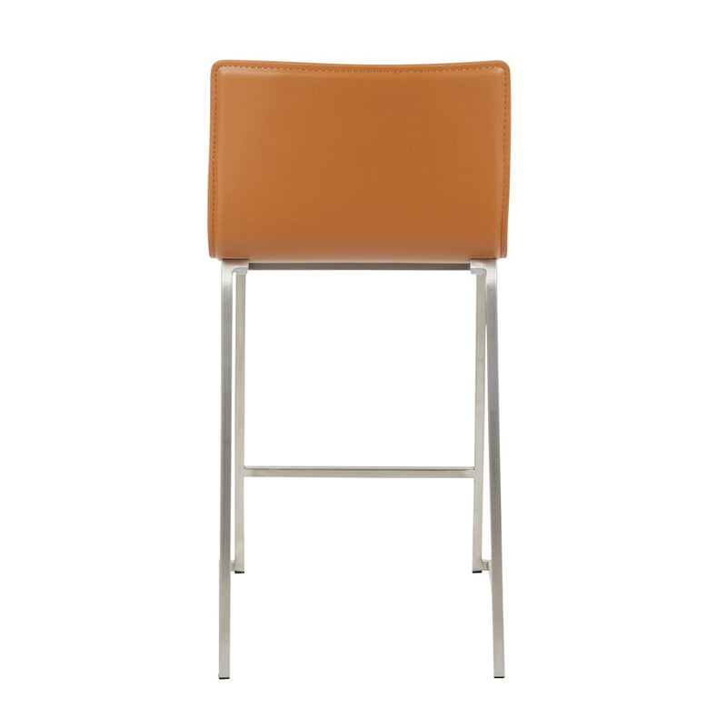LumiSource Mara 19in Counter Stool Set of 2 | Brushed Stainless Steel and Camel PU Faux Leather | Kitchen Island & Dining | Model B26-MARAUPSSCAM2