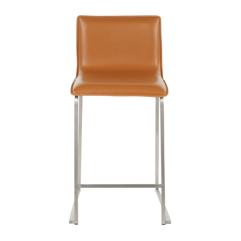 LumiSource Mara 19in Counter Stool Set of 2 | Brushed Stainless Steel and Camel PU Faux Leather | Kitchen Island & Dining | Model B26-MARAUPSSCAM2
